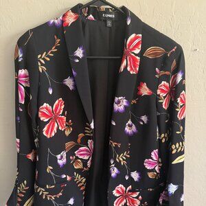 Express Floral Print Open-Front Blazer